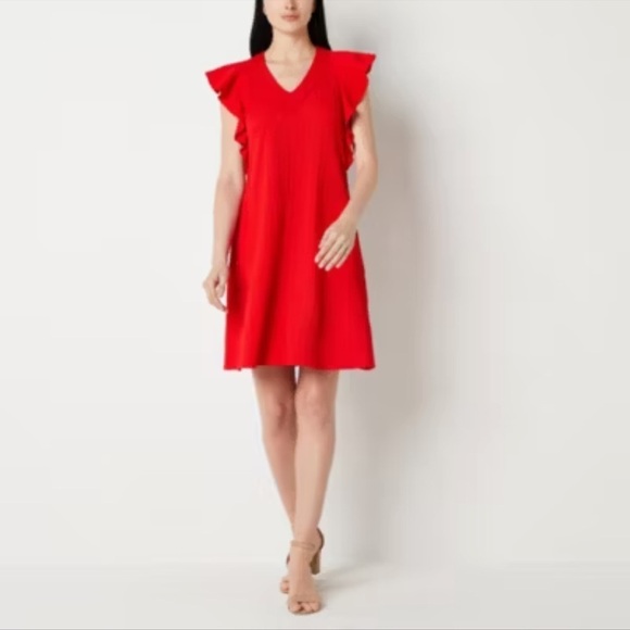 Red flutter sleeve dress size medium - Picture 1 of 8